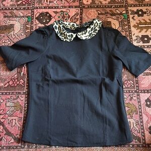 Black Top with Leopard Print Collar
